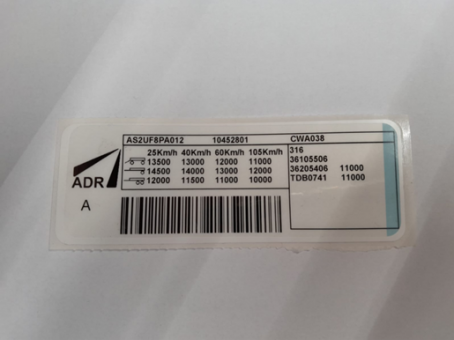Achsschild ADR Code AS2XL1RMC007 